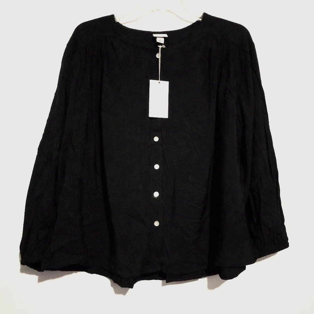 A New Day Balloon Sleeve Button Down Blouse Black